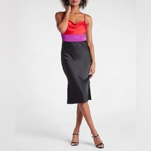 EXPRESS Satin Color Block Cowl Neck Midi Slip Dress NWT